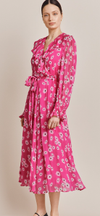 Pink Daisy Print Midi Dress