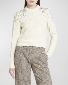 Cropped Cable-Knit Crystal...