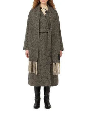 Women's Wool Tweed Wrap Coat...