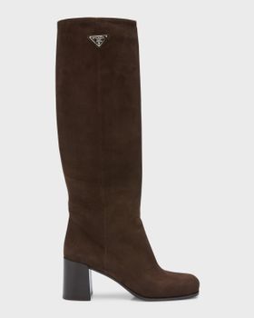 Suede Block-Heel Knee Boots