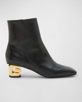 Leather G Cube-Heel Ankle...