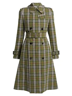 Women's Check Linen Trench...