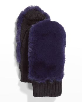 Faux-Fur Knit Mittens