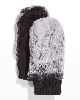 Faux-Fur Knit Mittens