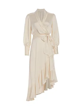 Women's Silk Wrap Midi-Dress...