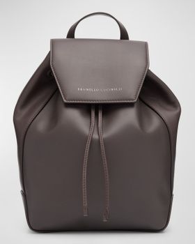 Flap Calfskin Leather Backpack