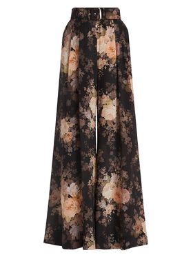 Women's Floral Silk Wide-Leg...