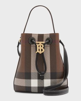 Check Drawstring Bucket Bag