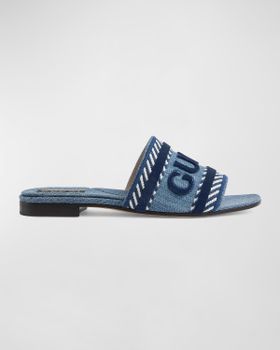 Jane Logo Denim Slide Sandals