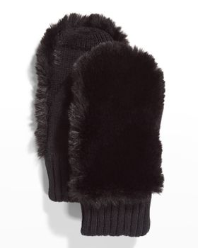 Faux-Fur Knit Mittens